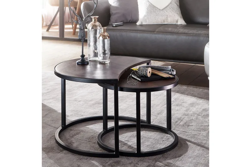 Willowdale Settbord 60 cm Rundt - Teak/Svart - Møbler - Bord - Sofabord & salongbord