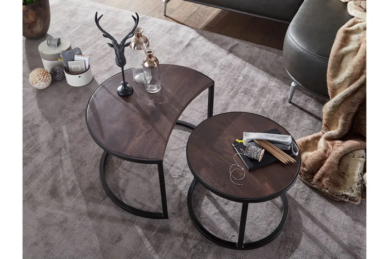 Willowdale Settbord 60 cm Rundt - Teak/Svart - Møbler - Bord - Sofabord & salongbord