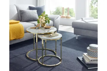 Willowdale Settbord 80 cm Rundt - Hvit/Grå - Møbler - Bord - Sofabord & salongbord