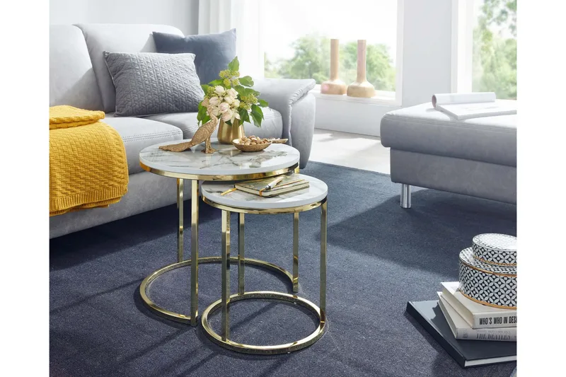 Willowdale Settbord 80 cm Rundt - Hvit/Grå - Møbler - Bord - Sofabord & salongbord