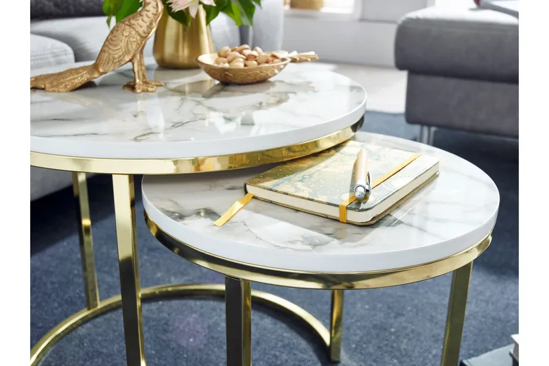 Willowdale Settbord 80 cm Rundt - Hvit/Grå - Møbler - Bord - Sofabord & salongbord