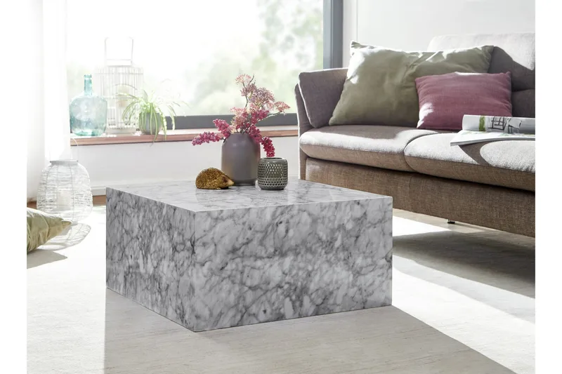 Willowdale Sofabord 60 cm Marmormønster - Hvit/Grå - Møbler - Bord - Sofabord & salongbord