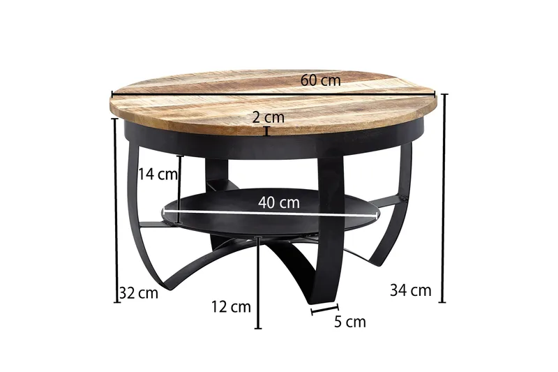 Willowdale Sofabord 60x34 cm med oppbevaring Rundt - Brun/Svart - Møbler - Bord - Sofabord & salongbord