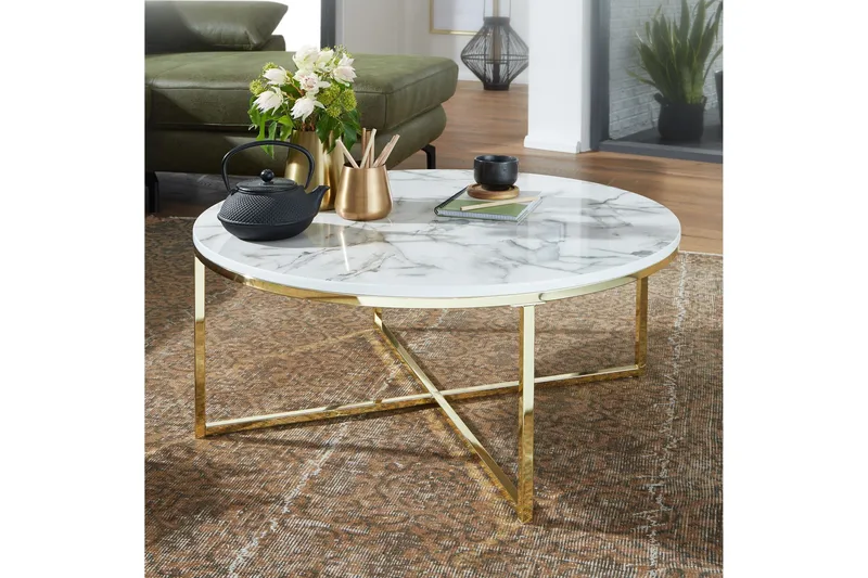 Willowdale Sofabord 80 cm Rundt - Hvit / grå / gull - Møbler - Bord - Sofabord & salongbord