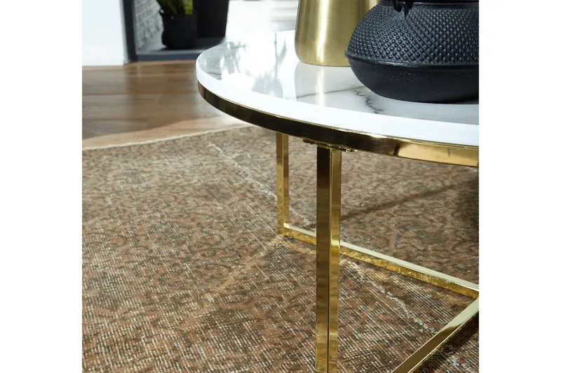 Willowdale Sofabord 80 cm Rundt - Hvit / grå / gull - Møbler - Bord - Sofabord & salongbord