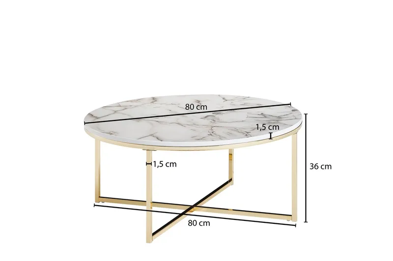 Willowdale Sofabord 80 cm Rundt - Hvit / grå / gull - Møbler - Bord - Sofabord & salongbord