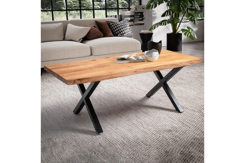 Sofabord Wohnling 120 cm heltre trekant rektangulær landstil Svart, X-ramme - Svart, X-ramme - Møbler - Bord - Sofabord & salongbord