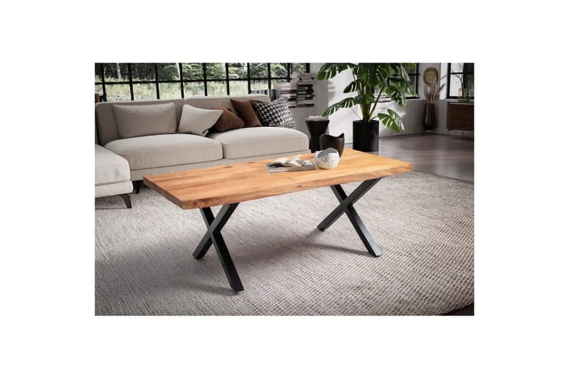 Sofabord Wohnling 120 cm heltre trekant rektangulær landstil Svart, X-ramme - Svart, X-ramme - Møbler - Bord - Sofabord & salongbord