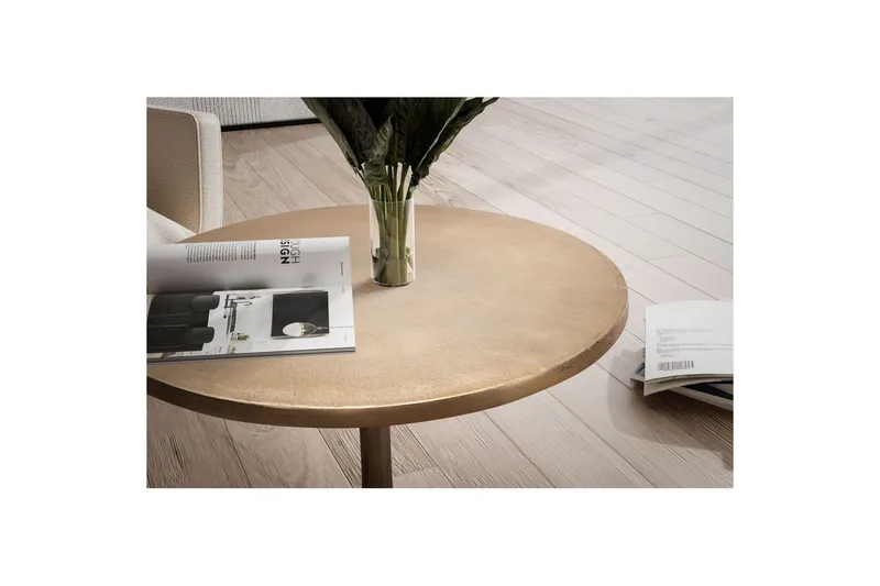 Sofabord Wohnling 60 cm rundt gullfarget metallramme industriell - Møbler - Bord - Sofabord & salongbord