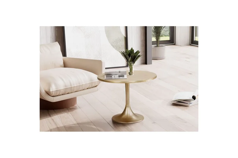 Sofabord Wohnling 60 cm rundt gullfarget metallramme industriell - Møbler - Bord - Sofabord & salongbord