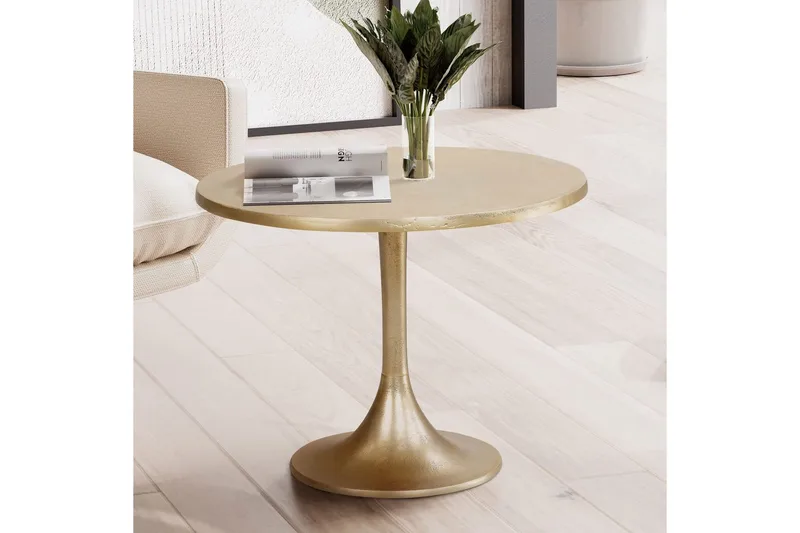 Sofabord Wohnling 60 cm rundt gullfarget metallramme industriell - Møbler - Bord - Sofabord & salongbord