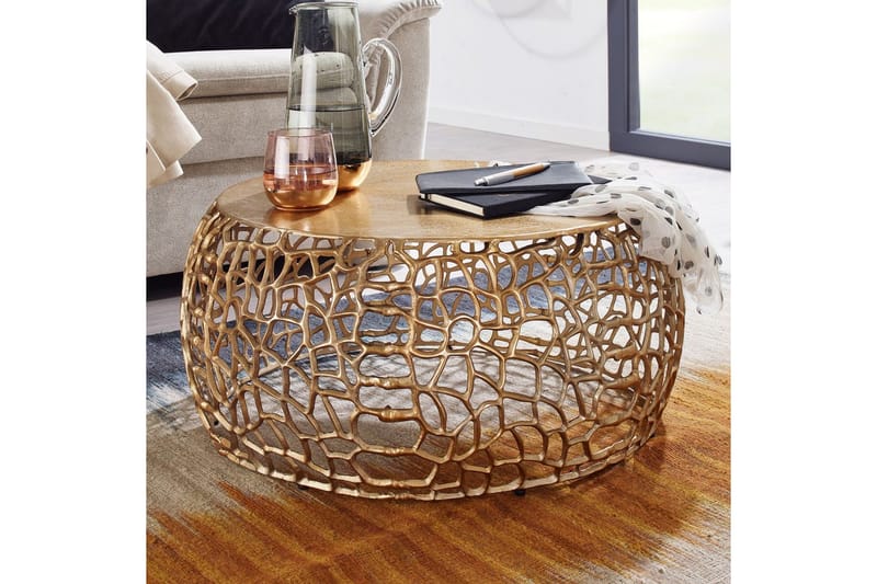 Sofabord Wohnling aluminiumstøp, rund 60 cm håndlaget, moderne stil Gull - Gull - Møbler - Bord - Sofabord & salongbord