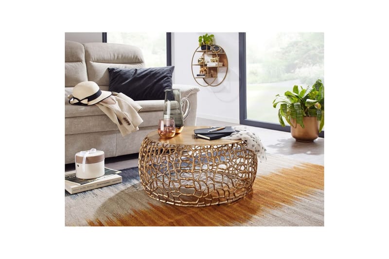 Sofabord Wohnling aluminiumstøp, rund 60 cm håndlaget, moderne stil Gull - Gull - Møbler - Bord - Sofabord & salongbord