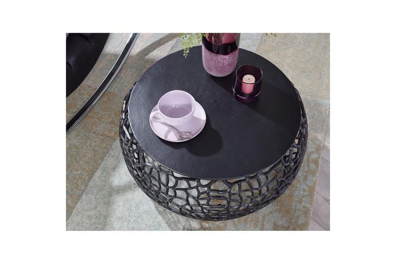 Sofabord Wohnling aluminiumstøp, rund 60 cm håndlaget, moderne stil Svart - Svart - Møbler - Bord - Sofabord & salongbord