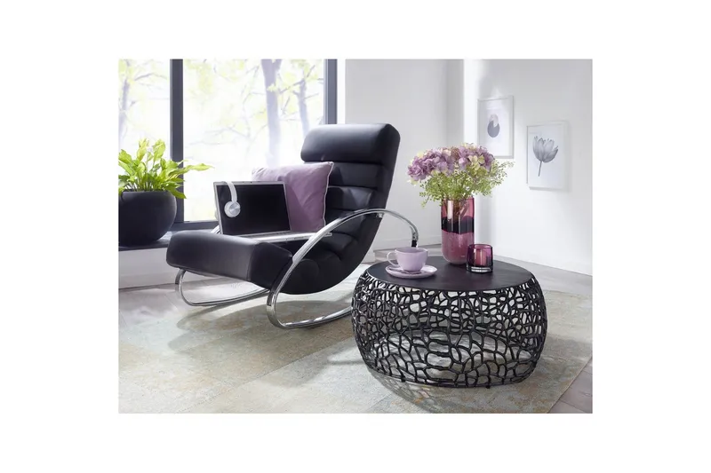 Sofabord Wohnling aluminiumstøp, rund 60 cm håndlaget, moderne stil Svart - Svart - Møbler - Bord - Sofabord & salongbord