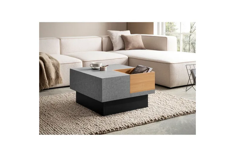 Sofabord Wohnling Betongutseende kvadratisk 65 cm med oppbevaringsplass Moderne utseende - Møbler - Bord - Sofabord & salongbord