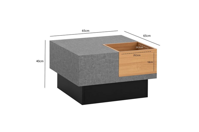 Sofabord Wohnling Betongutseende kvadratisk 65 cm med oppbevaringsplass Moderne utseende - Møbler - Bord - Sofabord & salongbord