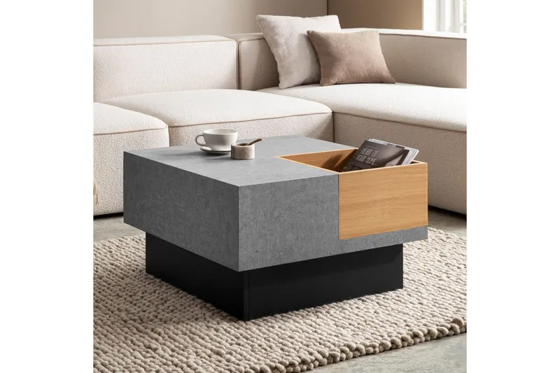 Sofabord Wohnling Betongutseende kvadratisk 65 cm med oppbevaringsplass Moderne utseende - Møbler - Bord - Sofabord & salongbord