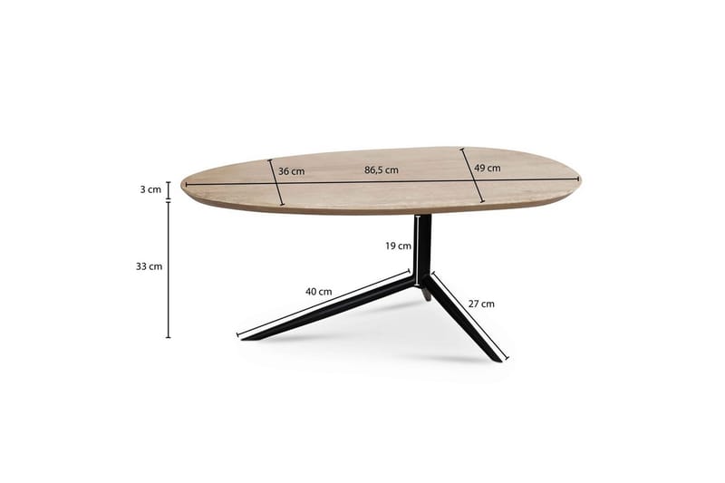 Sofabord Wohnling Heltre hvitvasket 86 cm oval moderne - Møbler - Bord - Sofabord & salongbord