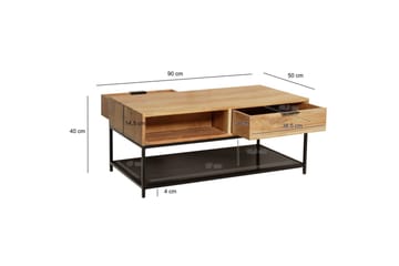 Sofabord Wohnling Heltre Rektangulær med 2 Skuffer Metalloppbevaring Landlig Stil - Møbler - Bord - Sofabord & salongbord