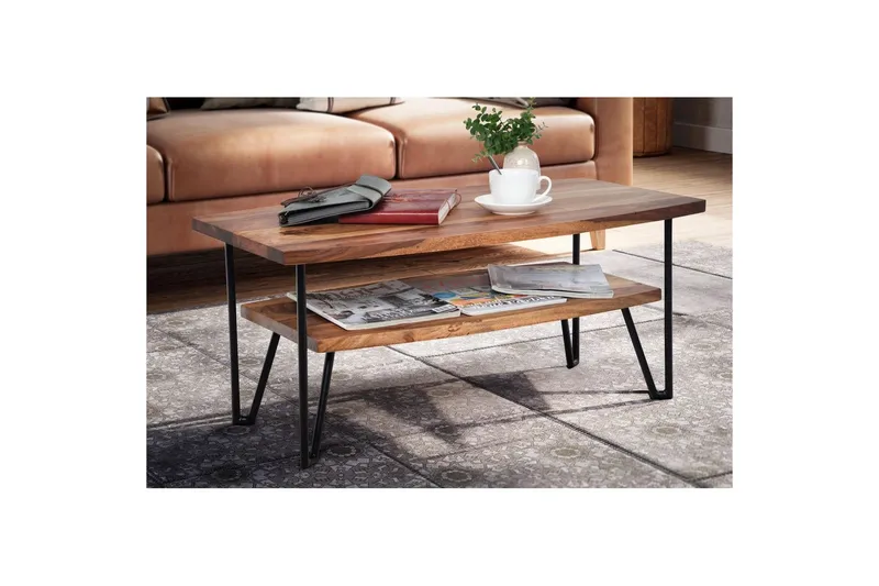 Sofabord Wohnling Heltre Rektangulær med Brett Landlig Stil Metallben - Møbler - Bord - Sofabord & salongbord