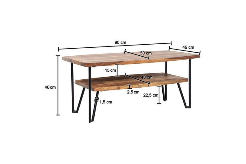 Sofabord Wohnling Heltre Rektangulær med Brett Landlig Stil Metallben - Møbler - Bord - Sofabord & salongbord