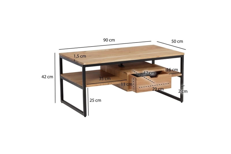 Sofabord Wohnling Heltre Rektangulær med Skuff Landlig Stil - Møbler - Bord - Sofabord & salongbord