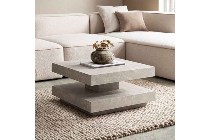 Sofabord Wohnling kvadrat 60 cm, steinoptikk stil, moderne utseende Beige - Beige - Møbler - Bord - Sofabord & salongbord