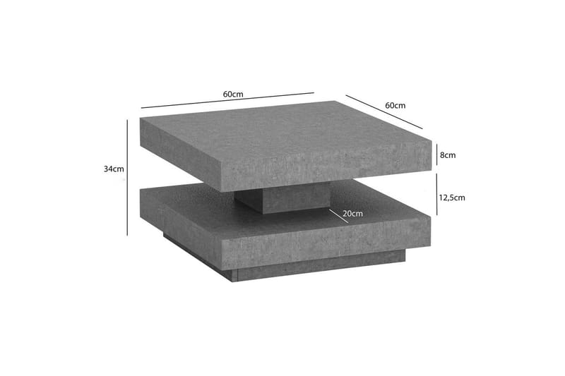 Sofabord Wohnling kvadrat 60 cm, steinoptikk stil, moderne utseende Grå - Grå - Møbler - Bord - Sofabord & salongbord
