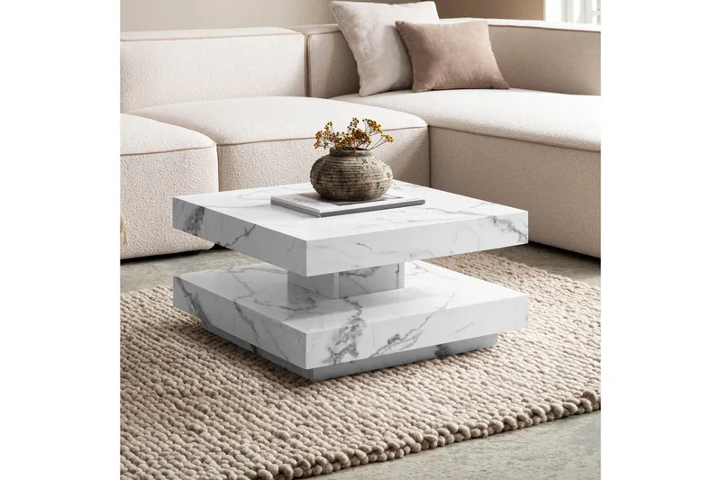 Sofabord Wohnling kvadrat 60 cm, steinoptikk stil, moderne utseende Marmor Hvit - Marmor Hvit - Møbler - Bord - Marmorbord