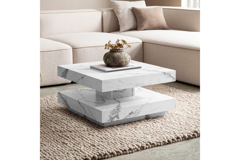 Sofabord Wohnling kvadrat 60 cm, steinoptikk stil, moderne utseende Marmor Hvit - Marmor Hvit - Møbler - Bord - Sofabord & salongbord