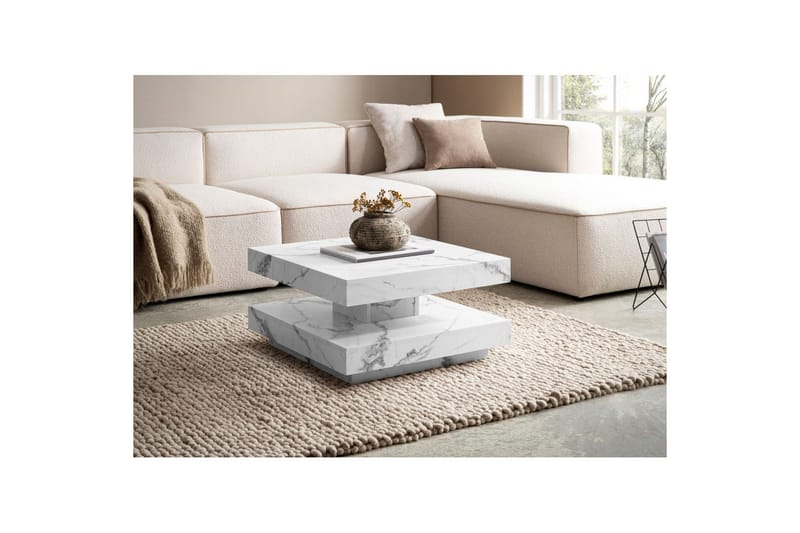 Sofabord Wohnling kvadrat 60 cm, steinoptikk stil, moderne utseende Marmor Hvit - Marmor Hvit - Møbler - Bord - Sofabord & salongbord