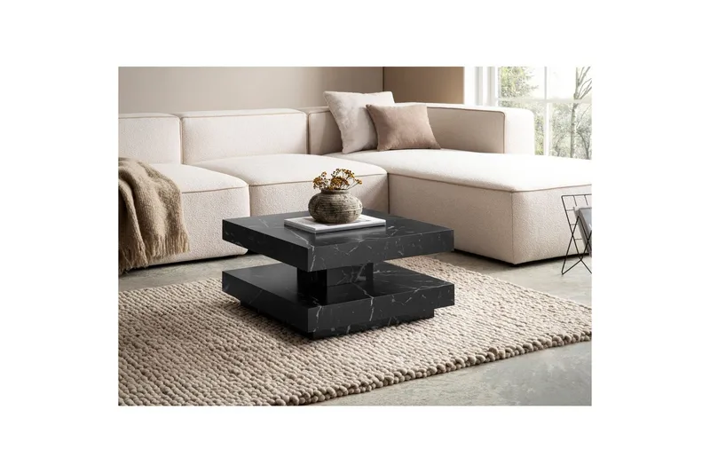 Sofabord Wohnling kvadrat 60 cm, steinoptikk stil, moderne utseende Svart marmor - Svart marmor - Møbler - Bord - Marmorbord