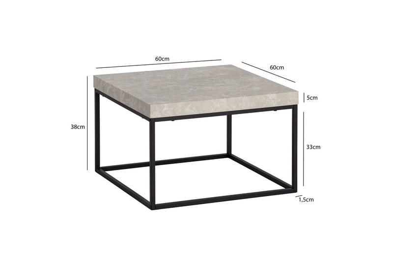 Sofabord Wohnling kvadrat 60 cm steinoptikk stil, klassisk metallramme, moderne utseende Beige - Beige - Møbler - Bord - Sofabord & salongbord