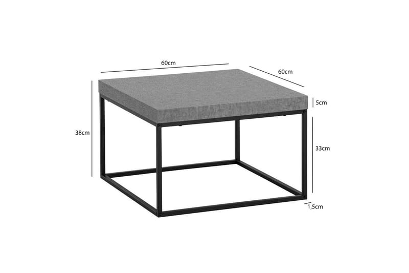 Sofabord Wohnling kvadrat 60 cm steinoptikk stil, klassisk metallramme, moderne utseende Grå - Grå - Møbler - Bord - Sofabord & salongbord