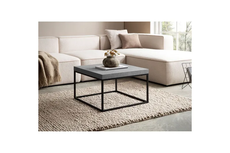 Sofabord Wohnling kvadrat 60 cm steinoptikk stil, klassisk metallramme, moderne utseende Grå - Grå - Møbler - Bord - Sofabord & salongbord