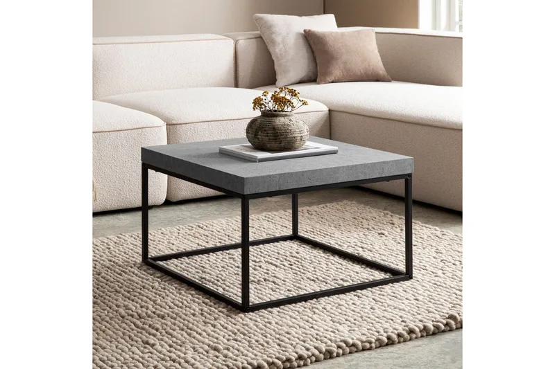 Sofabord Wohnling kvadrat 60 cm steinoptikk stil, klassisk metallramme, moderne utseende Grå - Grå - Møbler - Bord - Sofabord & salongbord