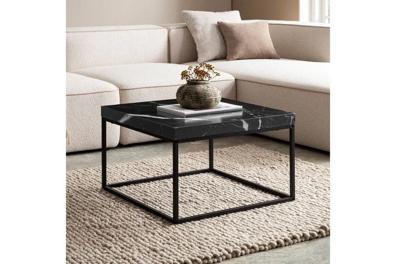 Sofabord Wohnling kvadrat 60 cm steinoptikk stil, klassisk metallramme, moderne utseende Svart marmor - Svart marmor - Møbler - Bord - Marmorbord