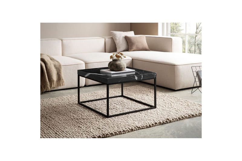 Sofabord Wohnling kvadrat 60 cm steinoptikk stil, klassisk metallramme, moderne utseende Svart marmor - Svart marmor - Møbler - Bord - Marmorbord