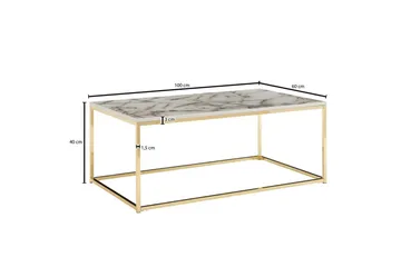 Sofabord Wohnling marmorstil, rektangulær elegant, moderne stil Gull, Marmorhvit - Gull, Marmorhvit - Møbler - Bord - Sofabord & salongbord