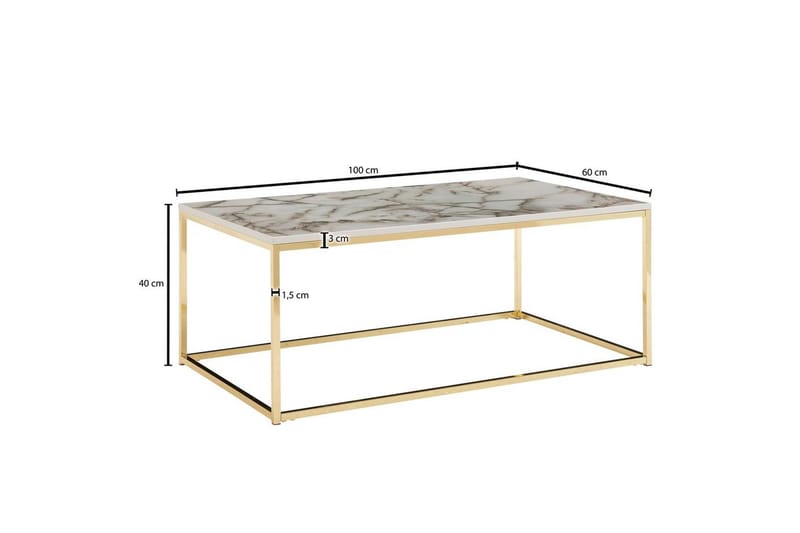 Sofabord Wohnling marmorstil, rektangulær elegant, moderne stil Gull, Marmorhvit - Gull, Marmorhvit - Møbler - Bord - Sofabord & salongbord