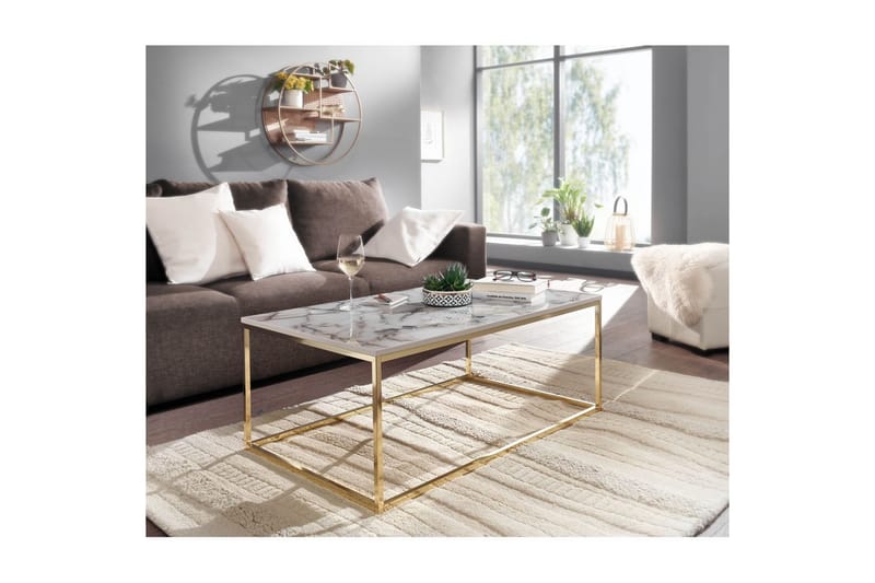 Sofabord Wohnling marmorstil, rektangulær elegant, moderne stil Gull, Marmorhvit - Gull, Marmorhvit - Møbler - Bord - Sofabord & salongbord