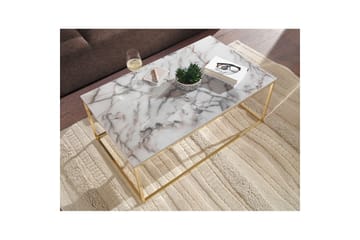 Sofabord Wohnling marmorstil, rektangulær elegant, moderne stil Gull, Marmorhvit - Gull, Marmorhvit - Møbler - Bord - Sofabord & salongbord