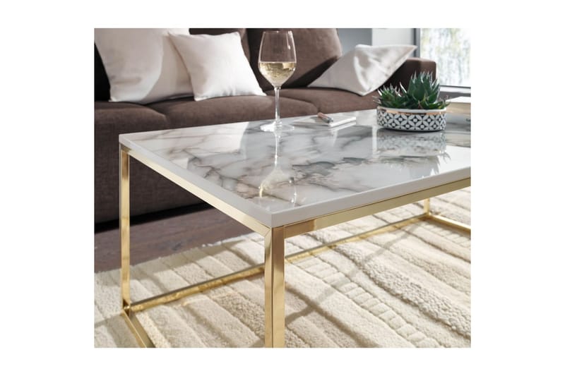 Sofabord Wohnling marmorstil, rektangulær elegant, moderne stil Gull, Marmorhvit - Gull, Marmorhvit - Møbler - Bord - Sofabord & salongbord