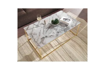 Sofabord Wohnling marmorstil, rektangulær elegant, moderne stil Gull, Marmorhvit - Gull, Marmorhvit - Møbler - Bord - Sofabord & salongbord