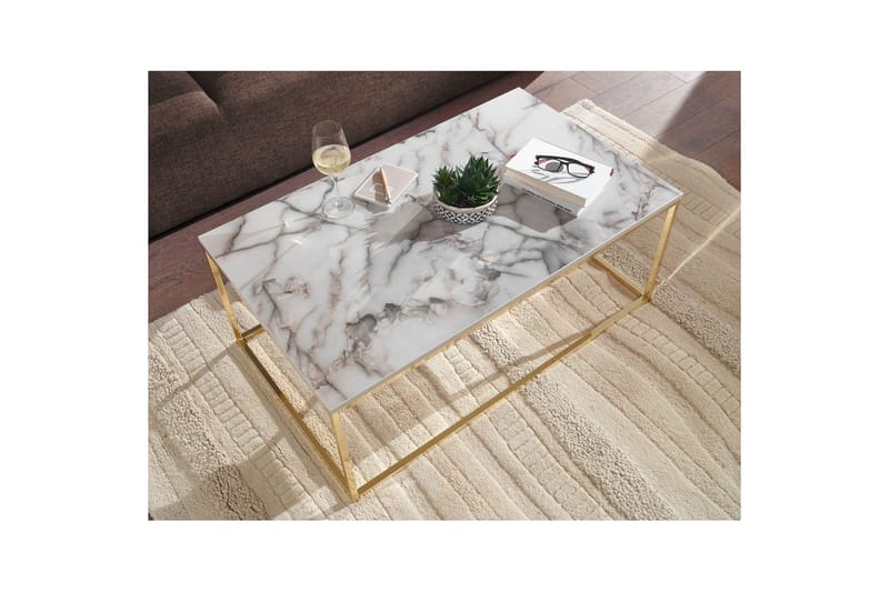 Sofabord Wohnling marmorstil, rektangulær elegant, moderne stil Gull, Marmorhvit - Gull, Marmorhvit - Møbler - Bord - Sofabord & salongbord
