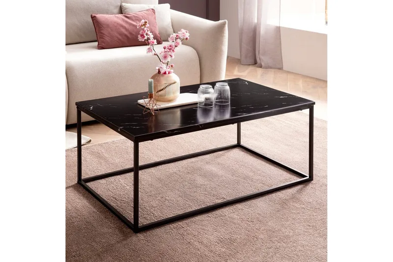Sofabord Wohnling marmorstil, rektangulær elegant, moderne stil Svart, marmor svart - Svart, marmor svart - Møbler - Bord - Sofabord & salongbord