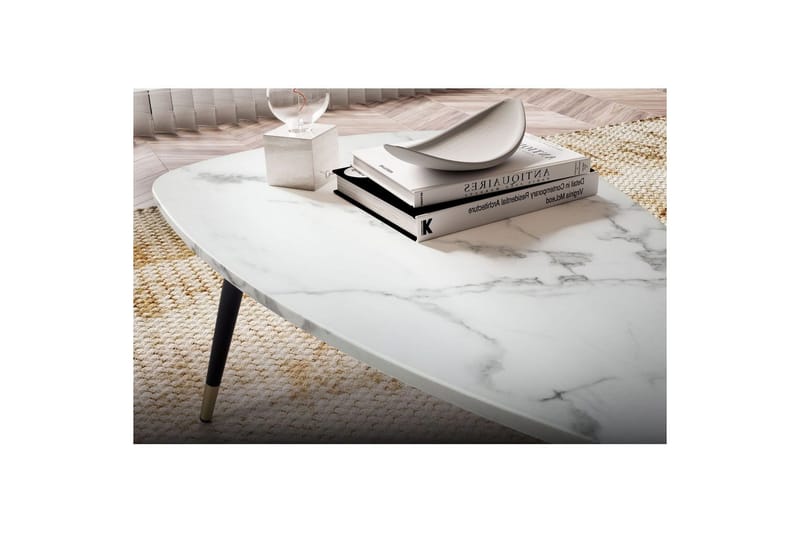 Sofabord Wohnling marmorstil 90 cm, trekantet moderne stil Marmor Hvit - Marmor Hvit - Møbler - Bord - Sofabord & salongbord