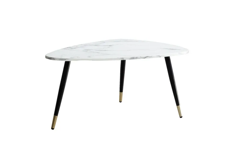 Sofabord Wohnling marmorstil 90 cm, trekantet moderne stil Marmor Hvit, Marmor Hvit