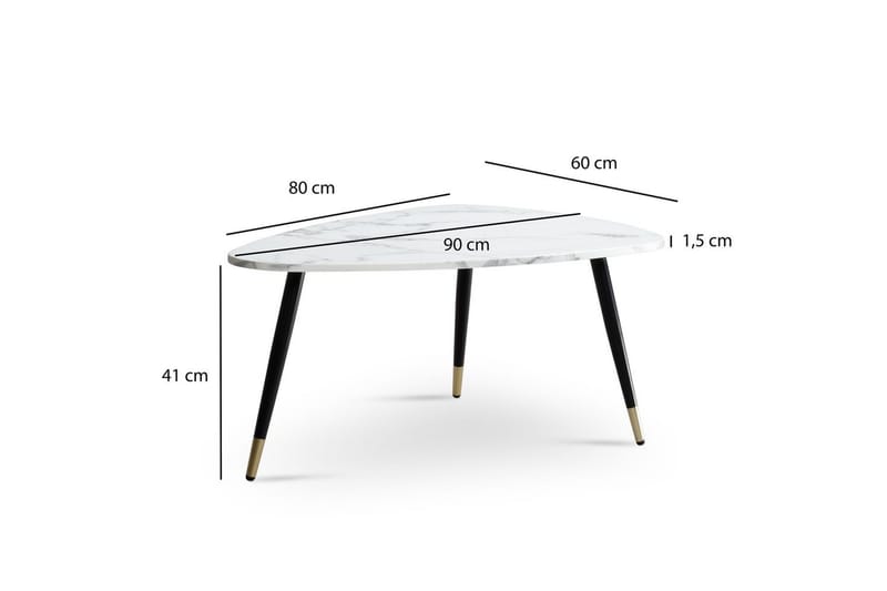 Sofabord Wohnling marmorstil 90 cm, trekantet moderne stil Marmor Hvit - Marmor Hvit - Møbler - Bord - Sofabord & salongbord
